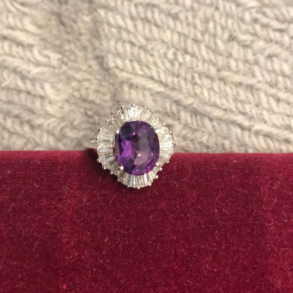 Amethyst and CZ cocktail ring set in sterling silver.  Sz 6.5 - Picture 2 of 6